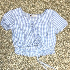 SO brand blue and white plaid crop top